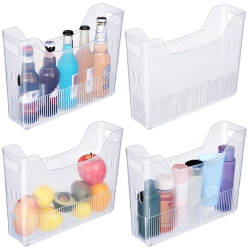 Beeveer 4 Pcs Plastic Freezer Organizer Bins with Wheel Tall Narrow Kitchen Pantry Organizer Snack Storage Containers for Office Refrigerator(10 x 13.3 x 3.5 Inch) by Beeveer - Used condition - US$22.47
