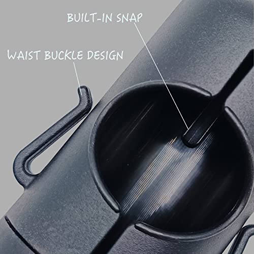 Image of Dog Poop Bag Holder with Leash Clip, Adjustable Strap & 2-Side Hooks for Used Dog Waste Bags (Black)