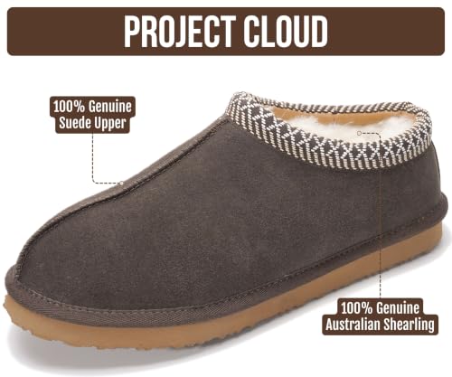 Image of Project Cloud Mens Slippers Genuine Leather Australian Shearling Slippers | Memory Foam Insole Non Slip Fuzzy Shoes Indoor Outdoor Warm Cozy Footwear Everyday Comfort Soft Lining Cushioned Sole Easy On