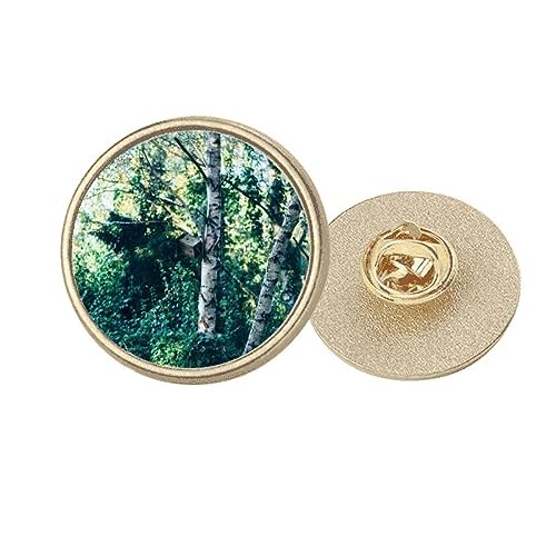 Broche ronde métal doré paysage nature vert accessoire de mode taille M