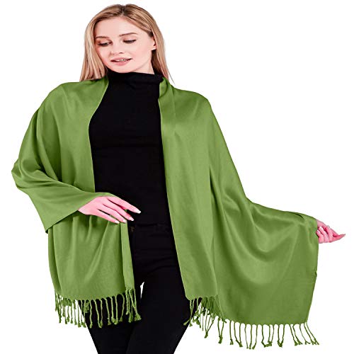 CJ Apparel Green Solid Color Tassels Design Nepalese Shawl Seconds Scarf Wrap Stole Throw Head Wrap Pashmina Hand Made in Nepal New