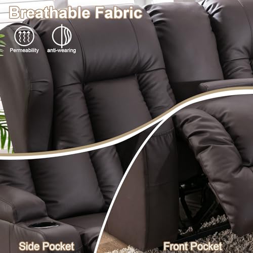 Image of SAMERY 65.5 inch Loveseat Recliner Sofa | Double Recliner Sofa & Console | Wall Hugger Loveseat Reclining RV Theater Seats | RV Couch Home Theater Seating Furniture (Faux Leather Brown)