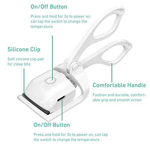 Heated Eyelash Curler, Electric Eyelash Curlers, Usb Rechargeable Eye Lash Curler With Comb, 2 Heating Modes Quick Natural Curling Eye Lashes For Long Lasting (White) #TOP2