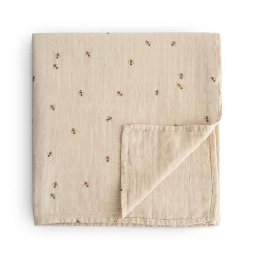 Image of mushie Muslin Baby Swaddle Blanket | 100% Organic Cotton (Bees)
