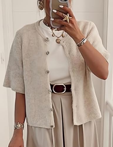 Perbai Womens Y2K Cropped Cardigan Sweater Short Sleeve Button Down Knit Crop Top Tee Shirt3