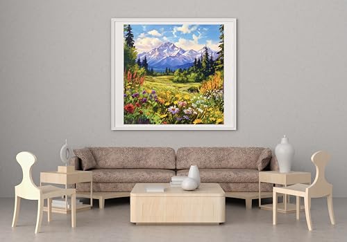Image of Moohue 14CT Counted Cross Stitch Kits for Adults Mountain Flowers Advanced Stamped Cross Stitch Kits for Adults (Mountain 4)