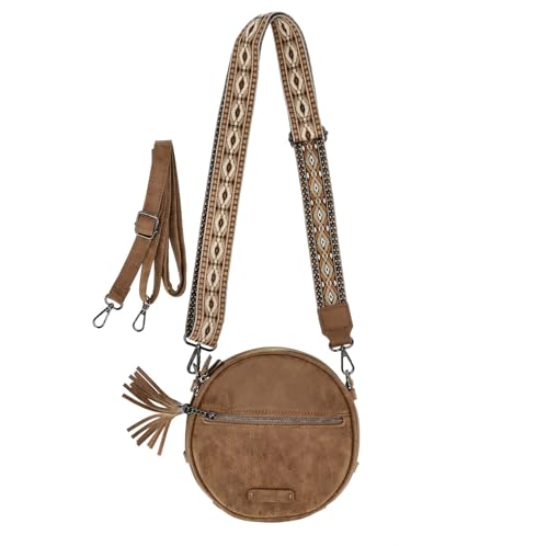Petit sac à bandoulière en cuir PU camel pour femme doté d'une fermeture éclair 3L