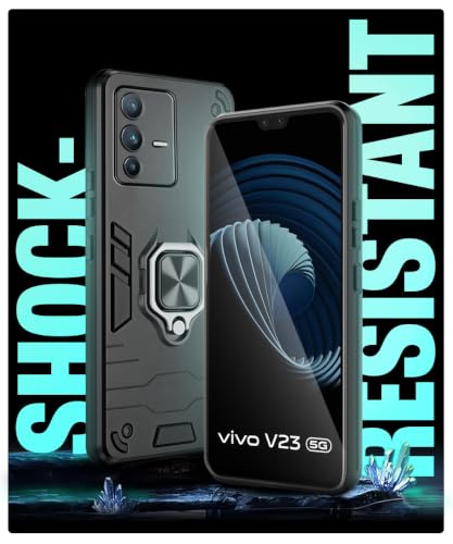 Image of WOW IMAGINE Shock Proof Back Case Mobile Cover for Vivo V23 | Back Cover Case (Tough Armor | Hybrid PC + TPU | Ring Holder & in-Built Kickstand | Black)