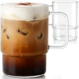 Aquach 22oz Stackable Glass Mugs with Handle, Set of 2 - Large Clear Coffee Cups for Latte, Cappuccino, Mocha, Americano, and Tea