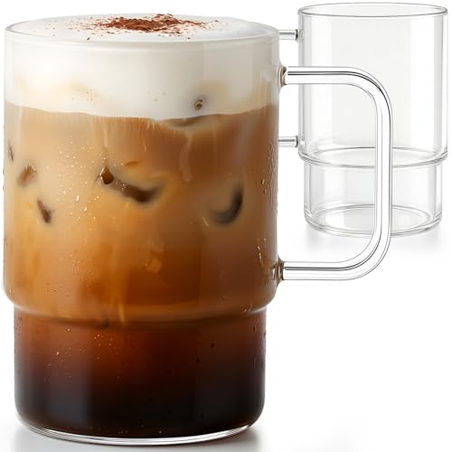 Aquach 22oz Stakable Glass Mugs with Handle