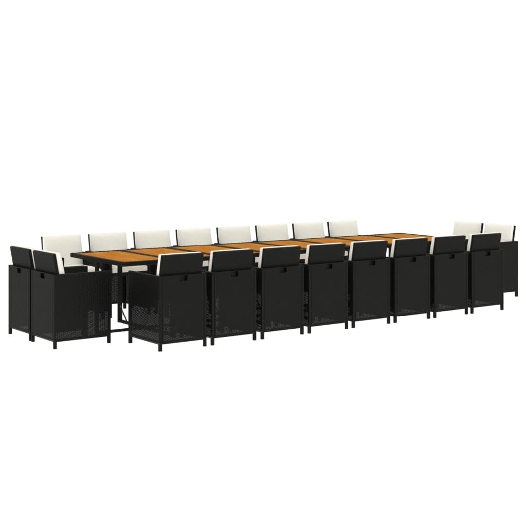 Juego de muebles de jardín con cojines de polirratán, color negro, 21 piezas
