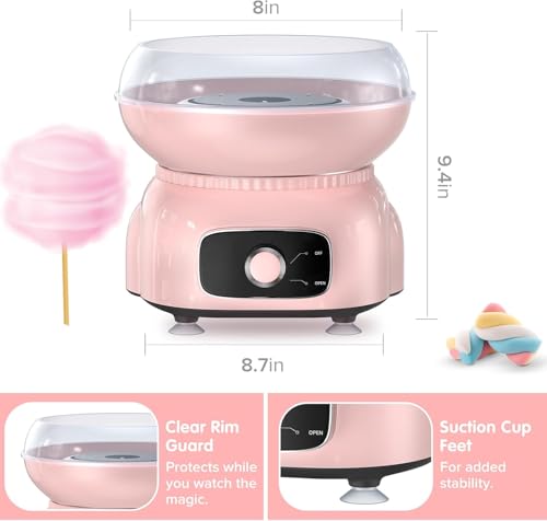 Cotton Candy Machine, Cotton Candy Maker for Kids, Makes Hard Sugar, Sugar Floss, Homemade Sweets for Birthday Parties, Includes 1 Magic Stick, 1 Sugar Scoop, and 10 Bamboo Skewers, Pink