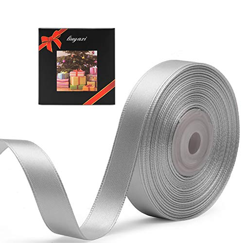 Image of Solid Color Double Faced Silver /Grey Satin Ribbon 5 /8 inch X 25 Yards, Ribbons Perfect for Crafts, Wedding Decor, Bow Making, Sewing, Gift Package Wrapping and More