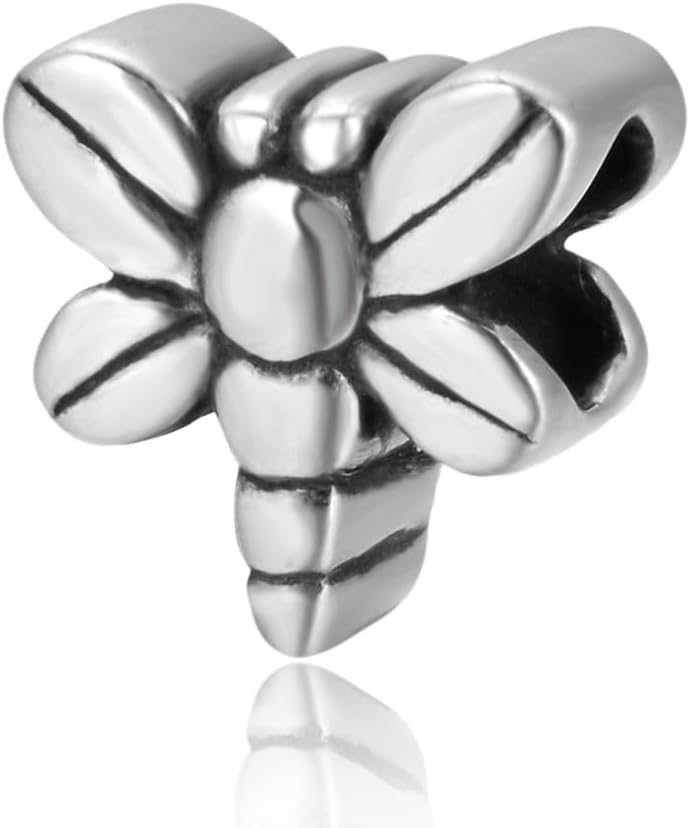 Adabele Sterling Silver Dragonfly Freedom Large Hole Bead Charm Compatible with 3mm Chain Bangle Bracelet Necklace Personalized Women Jewelry