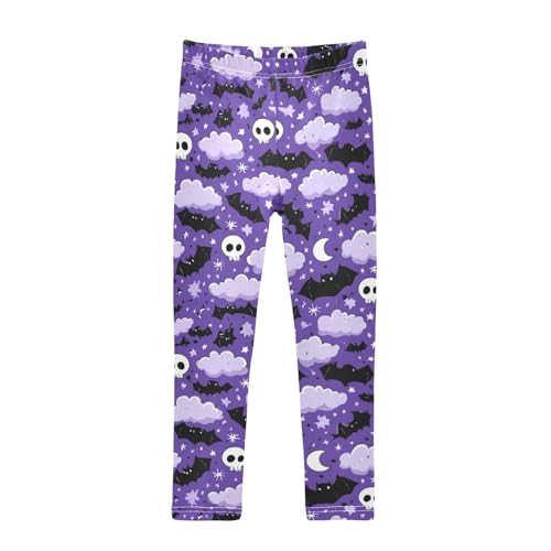 Girls Leggings Halloween Skull Bat Kids Length Leggings Pants Toddler Athletic Soft Purple Tights Trousers 4T