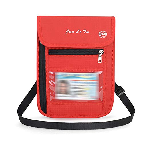Billetera de Cuello para Mujer y Hombre, Funda de Viaje para el Cuello con Bloqueo RFID, antirrobo para Billetes, Tarjetas de crédito, Dinero en Efectivo Rojo Red Talla única