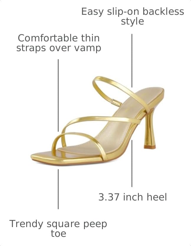 Image of Shoe'N Tale Strappy Kitten Heels For Women Stiletto Mules Square Open Toe Slip On Sandals