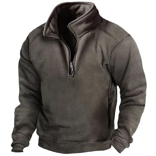 Mens Fleece Trendy Sweatshirts Half Zipper V Neck Plain Pullover Casual Long Sleeves Warm Sweaters Fashion Tops