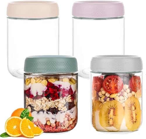 Homened 4-pack 16 oz Overnight Oats Jar, Glass jars with Airtight...