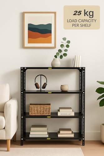 Image of Heavy Duty Metal Storage Rack 4 Shelf Adjustable Iron Shelving Unit for Kitchen Garage Office Warehouse Home Organizer Black 12x35x36 Inch