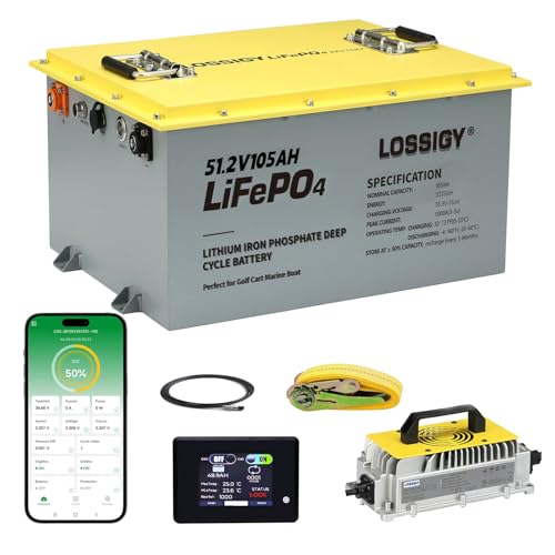 Image of LOSSIGY 48V Golf Cart Lithium Battery Conversion Kit, Built in 200A Smart BMS, Peak Current 1000A(3-5s), Perfect for Passenger Car, Solar System, RV