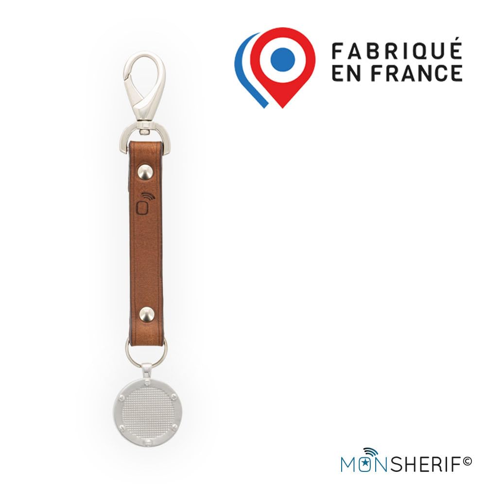 Bouton d'alerte MONSHERIF + médaillon hublot argenté avec lanière Marron : l’élégance au Service de la sécurité avec Un Bouton d’Alerte connecté Discret