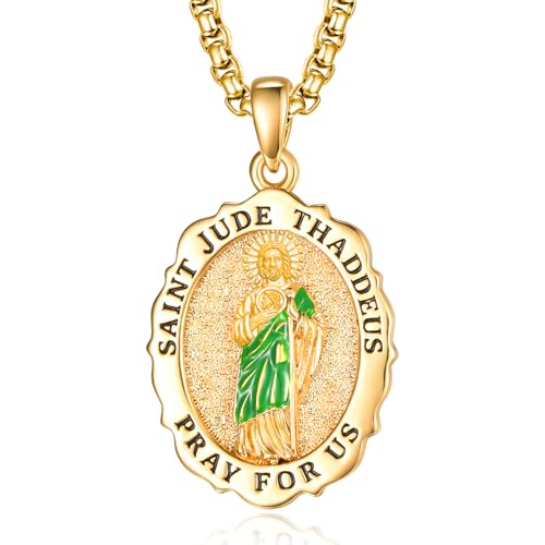 TANGPOET Saint Jude Medal Necklace for Women Men Gold Plated 925 Sterling Silver San Judas Tadeo St Jude Pendant Catholic Religious Christian Jewelry Protectiom Amulet Gifts