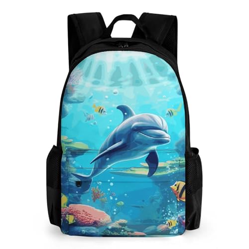 Mochila deportiva ligera con estampado de delfines
