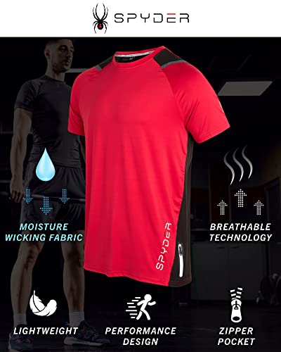 Spyder Men's Athletic T-Shirt - Active Performance Sports Tee - Dry Fit Short Sleeve Shirt (S-Xl), Size Large, Red/Black #TOP1