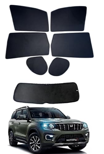 Image of Premium Car Sunshade Fix Type Non-Magnetic Curtain with Rear Dicky Curtain Set of 7pc for Scorpio N