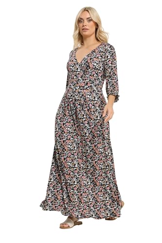 Yours Curve Floral V-Neckline Wrap Dress - Women's - Plus Size Curve Black