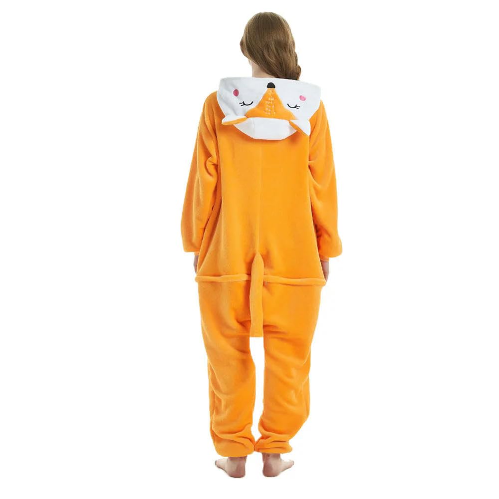 NYSDM Fox Orange Sleep Onesie Tuta con Cappuccio per Adulti Lounge Wear Pigiama Divertente da Donna Pigiama Giallo Abbigliamento per la casa Pigiama di Halloween