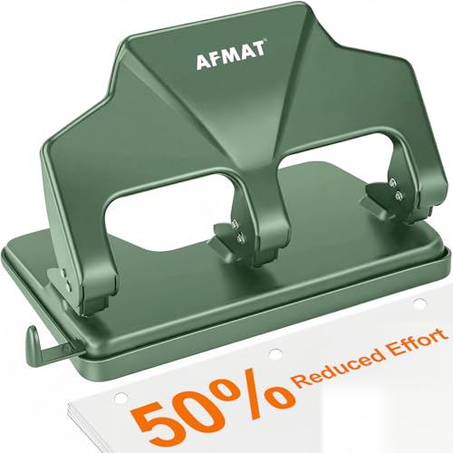 Image of AFMAT 3 Hole Punch Heavy Duty, 40-Sheet Three Hole Punch, 50% Reduced Effort, 3 Hole Puncher for Binder w /Large Chip Tray, 9 /32 inch Holes Diameter, Metal Paper Puncher for Home /Office /School, HP17