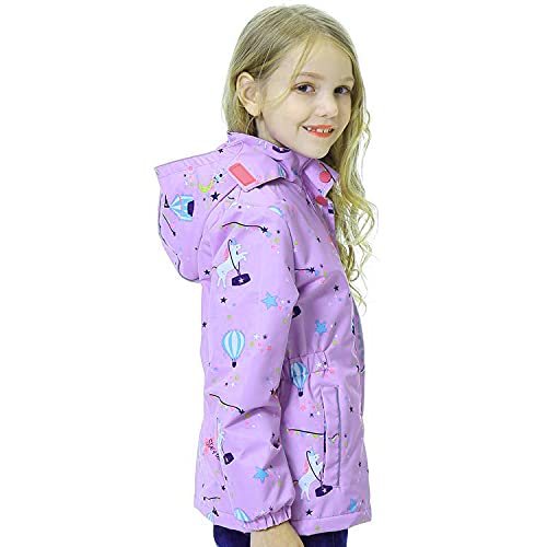 Girls Rain Jacket Girls Raincoat Girls Waterproof Jacket With Fleece Lining Kids Hooded Windbreaker(3902,8) #TOP3