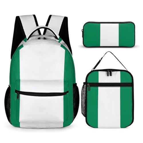Nigeria Flag Cute Backpacks Set Lightweight Lunch Bag Aesthetic Pencil Cases for Travel Work