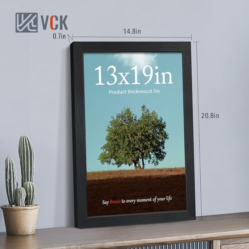 Image of VCK 13x19 Picture Frames - Black, Wide Border Solid Wood Frame, Display Posters in Horizontal and Vertical, for Home, Office, Gallery, Woodgrain Series, Wall Hanging, 2 Pack