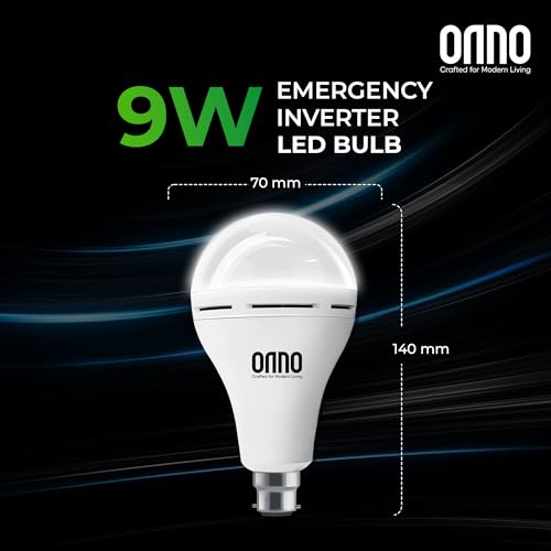 Image of ONNO 9W /12W Rechargeable Emergency Inverter LED Bulb | (Pack of 2, White) I Cool Day Light | Upto 4 Hours Battery | 3 Dimmable Modes | B22D | 1 Year - Warranty (9.0, Watts)