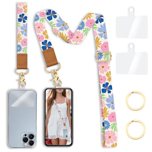 Image of Yonlevres Phone Lanyard Crossbody Strap Wrist Neck Adjustable Women Floral | Cell Phone Lanyard for Travel Cruise Daily, Hands-free, Fit Keys ID Badge, for Full-coverage Phone Case, Accessories, Gifts