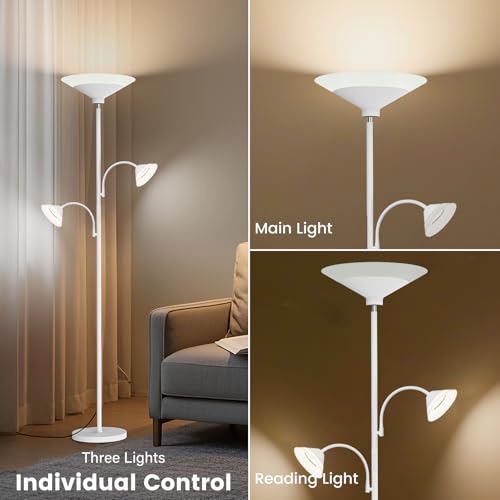 Image of SIBRILLE 3 Way Torchiere Floor Lamp - 42W Dimmable LED Tree Standing Lamp with Remote, 2300LM, Color Changing, 72 inch Tall Bright Floor Lamp for Living Room Bedroom Office