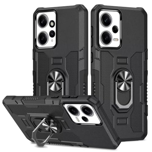 Demnkun Handyhülle für Xiaomi Redmi Note 12 4G/5G Hülle Militärschutz Stoßfest Robust Xiaomi Redmi Note 12 4G/5G Schutzhülle Outdoor Harte Telefon Case mit Metall Ring Ständer Schwarz