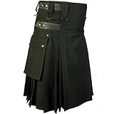 Taktischer Herren-Kilt aus Baumwolle mit Cargotaschen, Utility-Stil, Kampfkleidung, Schwarz, Schwarz , 36 inches / 91 cm