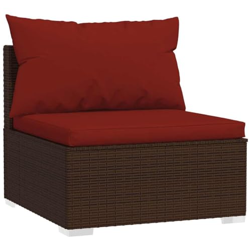 vidaXL Garten Mittelsofa Sofa mit Kissen Gartensofa Terrassensofa Gartenmöbel Terrassenmöbel Rattanmöbel Garten Lounge Braun Poly Rattan