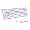 Kabellose Tastatur und Maus Set Ultradünn, 2.4G Wireless Wiederaufladbare Maus Tastatur, Flache Funktastatur mit Deutschem Layout für Windows, PC, Laptop, Smart TV, Weiß und Lila