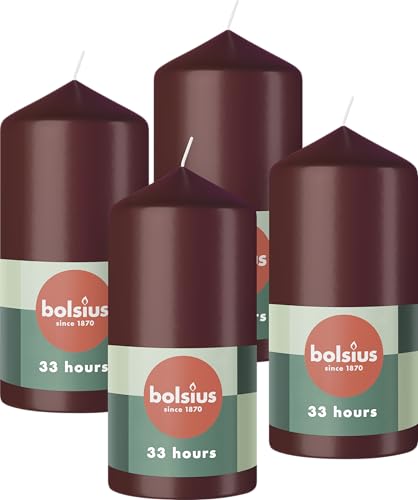 Bolsius Glatte Stumpenkerzen - Bordeauxrot - 4 Stück - 12 x 6 cm -...