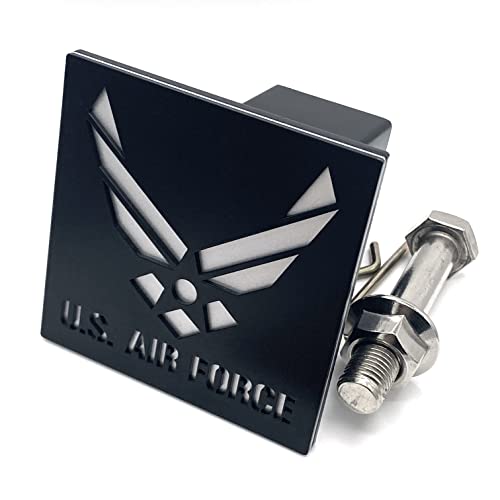 4X4 Square Shape Air Force Design Tow Hitch Cover For 2" Receiver Tow Truck Trailer Suv Heavy Duty Metal (Black/Silver) #TOP21