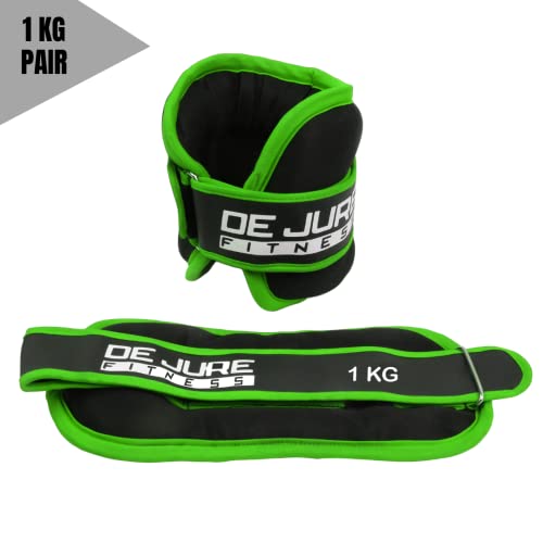 Image of DE JURE FITNESS Adjustable Ankle Weights Set for Cardio & Strength Training | 1KG x 2 (2KG Total) | Durable Polyester & Cast Iron | Leg & Wrist Weights for Men & Women | Home Gym Workout - Green