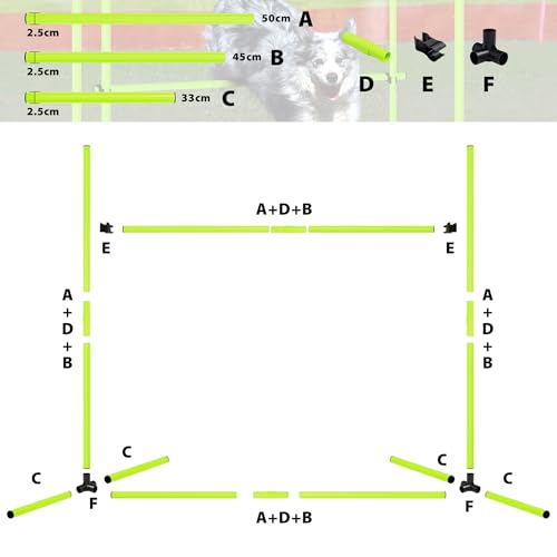 ACXIN Agility Set Hürdenset Hundetraining Zubehör mit 4 Stück Hürden, Slalom Stangen Agility-Ausrüstung für Hunde - Einfach zu transportieren, Höhenverstellbar Inklusive Tasche, 104x70x101cm, Grün