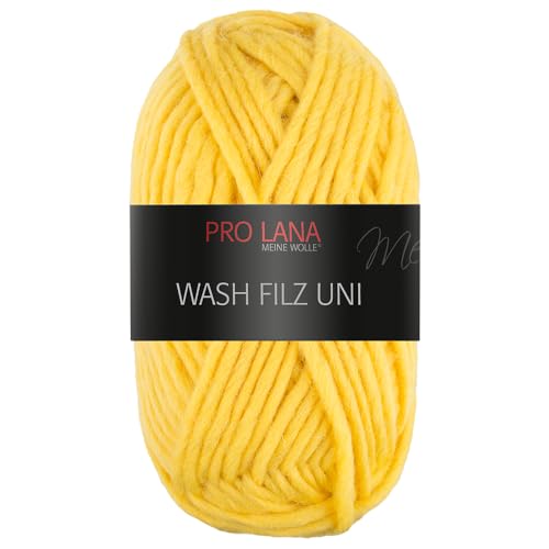 Frida's Wollhaus Pro Lana 50 g Wash Filz uni Filzwolle Stricken Häkeln Garn flauschig 26 Farben (124 | Gelb)