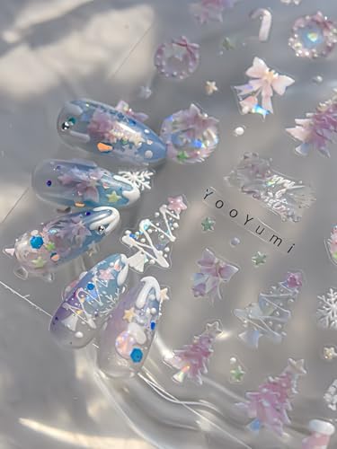 SoftSoul Pink Christmas Nail Stickers - 5D Embossed, Premium Salon-Quality, Easy Application, Self-Adhesive Xmas Tree Lights Decals for DIY Manicure Nail Art, Press on, Home or Salon Use