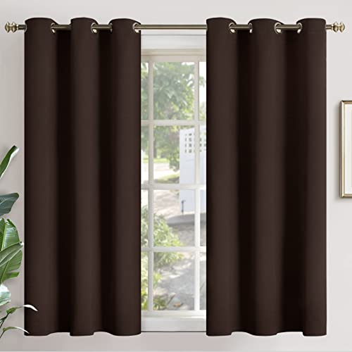 Image of YoungsTex Brown Blackout Curtains 45 Inch Length for Window - Short Thermal Insulated Drapes with Grommet Chocolate Room Darkening for Kitchen Bedroom, 2 Panels, 42 x 45 Inch